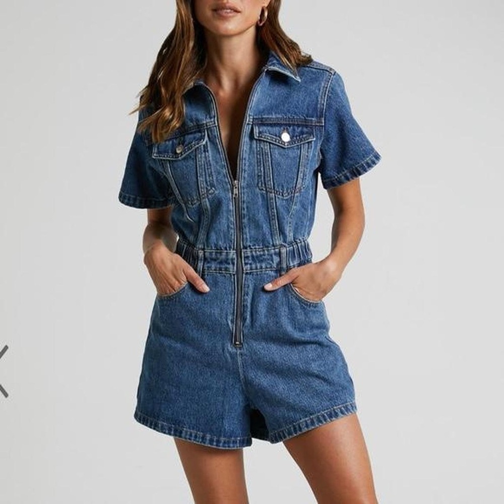 Showpo Denim Short Sleeve Romper | Size 6 | Like New